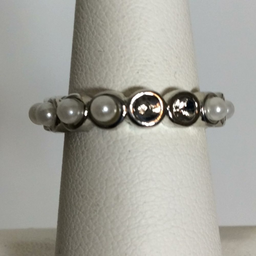 Silver Rhinestone & Pearl Stacking Ring Trio - Picture 3 of 3